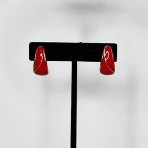 Vintage Krone Trifari Ohrclips rot Emaille goldfarben - Bild 1 von 7