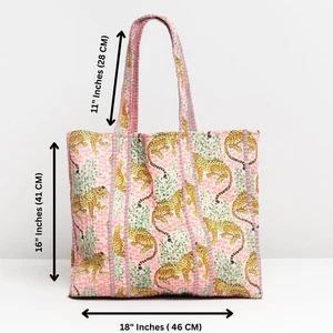 Bolso de Mano Grande Reversible Estampado Tigre Algodón Acolchado Bolso de Compras de Comestibles Rosa - Imagen 1 de 3