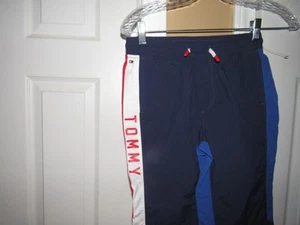 NWOT New TOMMY HILFIGER Boy's Sz 12 Nylon Athletic Pants Blue Logos 26" Inseam - Picture 1 of 5