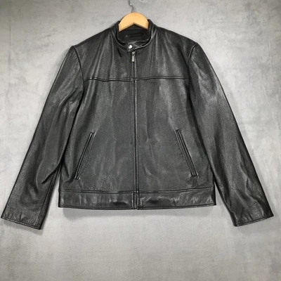 Wilsons Leather M Julian Moto Racer Jacket Mens Medium Black Zip Up Pocket - Image 1 of 4