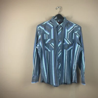 Camisa de vestir Rustlers Pearl Snap para hombre XL azul gris a rayas L/S algodón poliéster Foto 1 de 4