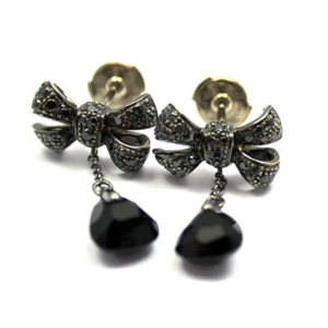 Rare! Authentic Pomellato 18k White Gold Black Diamond Onyx Drop Bow Earrings - Picture 1 of 6