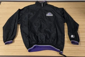 Vintage Starter Colorado Rockies 1/4 Zip Windbreaker Men's XL Black Purple - Picture 1 of 12