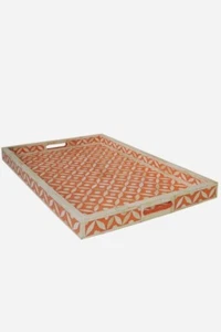 Bone Inlay Geometric Star Design Tray in Orange Color - Picture 1 of 4