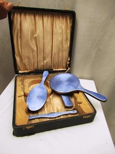 Antique Sterling Silver And guilloche Enamel Dressing Set Vanity set 4 Pc Old " - Picture 1 of 12
