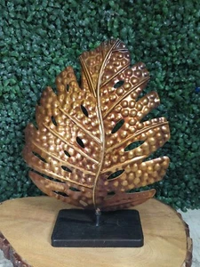 3-D Art Bronzed Metal Leaf Decor on square Metal Base 12” High - Picture 1 of 8