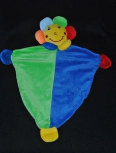 Peluche doudou fleur plat bleu vert LIDL BEST PRICE LONDON hochet grelot TTBE - Picture 1 of 1