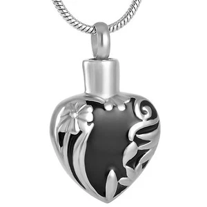 Stainless Steel Heart Cremation Pendant Urn Jewelry Holds Pet Human Ashes Black - Picture 1 of 4