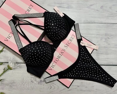 Victoria’s Secret Push-up-Tanga-Set Shine Strap Swim Bombshell +2 Cups schwarz - Bild 1 von 4