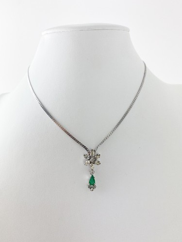 COLLANA CHRISTIAN DIOR GERMANIA CHOKER VERDE SMERALDO VINTAGE TONO ARGENTO