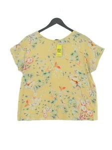 Mango Women's Top M Yellow Floral 100% Other Short Sleeve Round Neck Basic - Picture 1 of 5