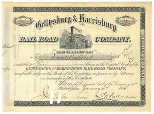 Compagnia ferroviaria stradale Gettysburg & Harrisburg. Certificato Stock. 1884 - Foto 1 di 1