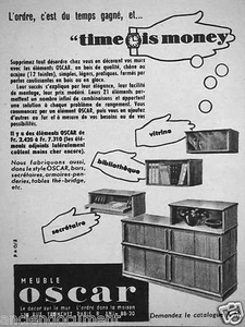 WERBUNG 1954 MÖBEL OSCAR TIME IS MONEY BIBLIOTHEK - ADVERTISING - Bild 1 von 1