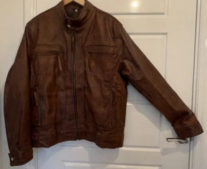 Herren Vintage Cafe Racer Braun Echt Lammfell Leder Echt Biker Jacke - Bild 1 von 16