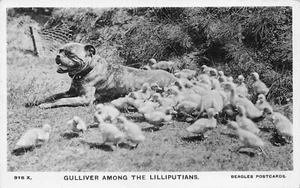 POSTCARD COMIC - BULLDOG THEME - GULLIVER AMONG THE LILLIPUTIANS - Picture 1 of 2