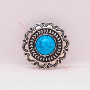 Lote de 25 mm 10X Cinturón de cuero con flores grabadas Concho tornillo azul turquesa - Imagen 1 de 9