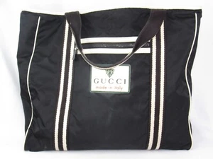 Vintage Authentic Gucci Nylon Tote Bag - Black & White with Stripes - Picture 1 of 9