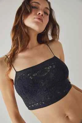 Free People Fp One Lyra Bralette Crochet Bordado Negro Correa Ajustada Top M Foto 1 de 4
