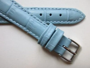 Baby blue alligator print 14 MM leather watch band strap - Picture 1 of 5