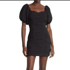 Nsr Khai Black Ruched Puff Sleeve Mini Dress Size Medium