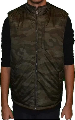 *NUEVO CON ETIQUETAS* Chaleco reversible forrado sherpa vintage resistente a la intemperie para hombre (camuflaje oliva, M) Foto 1 de 2