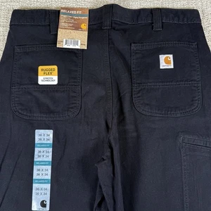 NWT Carhartt Mens 36x34 Rugged Flex Stretch Relaxed Fit Black Canvas Work Pants - Picture 1 of 8
