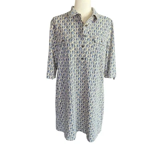 J McLaughlin Lawrence Shirt Dress Catalina Cloth Blue Geometric Patterns XL - Picture 1 of 12