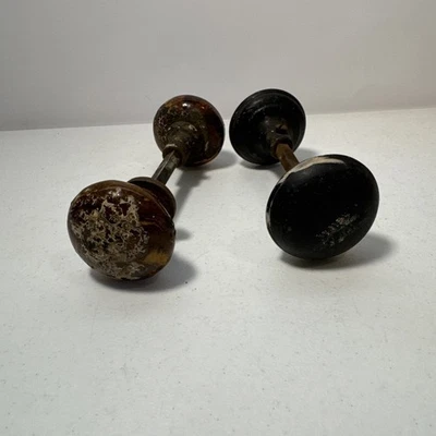 Lot of 2 Vintage Metal & Marble Door Knobs - Image 1 of 4
