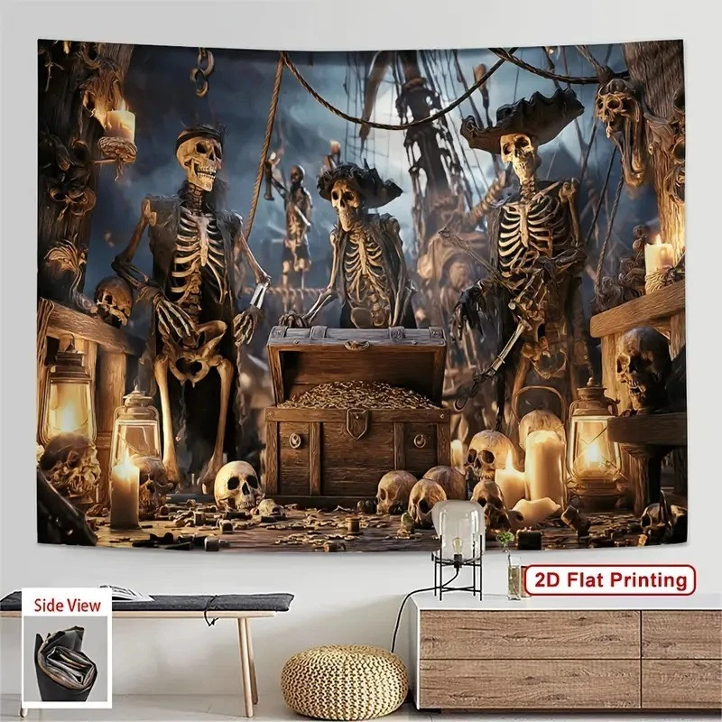 Esqueleto pirata tesoro fiesta banner 59"x88,5" Foto 1 de 1