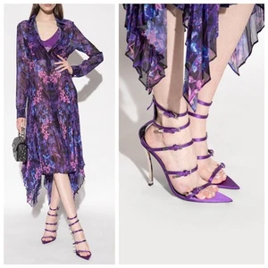 Versace Runway Pin-Point 36.5/ US 6.5 Strappy Heel Sandals Purple Orchid NWT - Picture 1 of 14