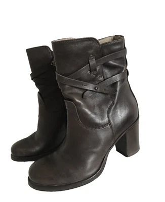 Alberto Fermani Botines Cuero Marrón Hebilla Chucky Tacón Cremallera 37 6.5 RARO Foto 1 de 4