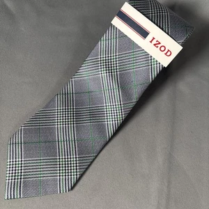 Cravatta Izod nuova con etichetta seta blu bianco verde a quadri L:58” L:3” - Foto 1 di 14