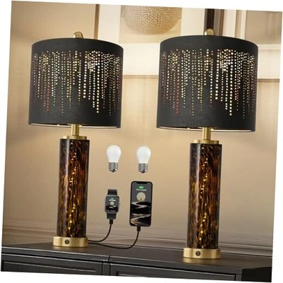  27.75" Modern Table Lamps Set of 2, Gold Bedside Lamp with Leopard B - Leopard - Изображение 1 из 4