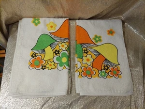 (2) NEW RARE Merry Mushroom Vintage 70s Cannon Kitchen Hand Dish Towels Decor - Picture 1 of 19