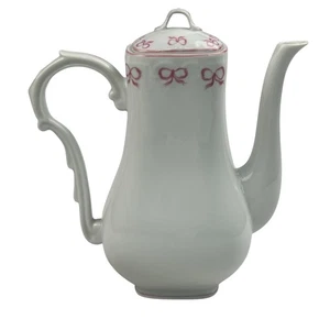 Vista Alegre VA Coffee Pot Ruban Pink Portugal Bows & White 8 1/4" + Lid - EUC - Picture 1 of 19