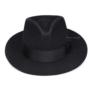 Sombrero Trilby de fieltro negro de ala rígida y a presión 100 % lana con banda ancha - Imagen 1 de 11