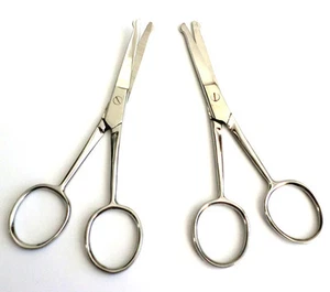2pc 4.5" Straight & Curved Mustache Nose Ear Beard Hair Remover Scissors Trimmer - Picture 1 of 1