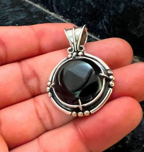 Buona Look Onice Nera Gemma 925 Argento Sterling Fatto a Mano Ciondolo B-3 - Foto 1 di 5
