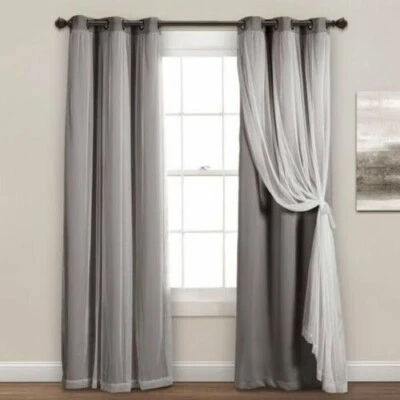 NEW $110 Lush Décor Solid and Sheer Curtain Set Layered 38 x 84 Blackout - Image 1 of 4
