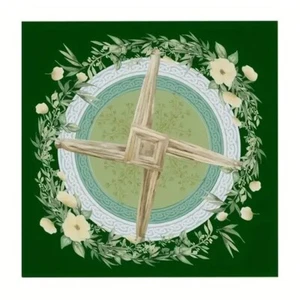 Paño de altar - Cruz de bridget - Fondo floral verde - 19,2" x 19,2" - 100% poliéster - Imagen 1 de 6