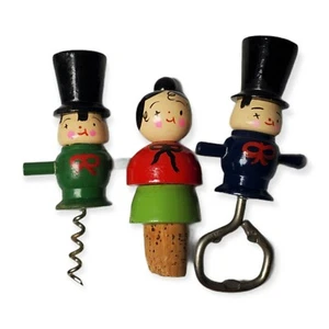 Abrebotellas Tornillo Corcho Personas Pintado Madera Mediados de Siglo Vintage Corcho Barra Decoración - Imagen 1 de 7