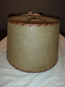 Vintage Mid Century Modern 1950's Fiberglass Drum Shade Red Trim 16" X 9 1/2 - Picture 1 of 7