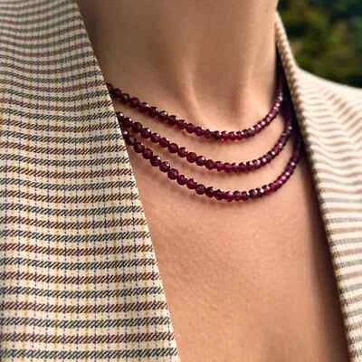 天然葡萄酒红石榴石珠项圈小珠治疗灵气诞生石项链 — 第 1/4 张图片