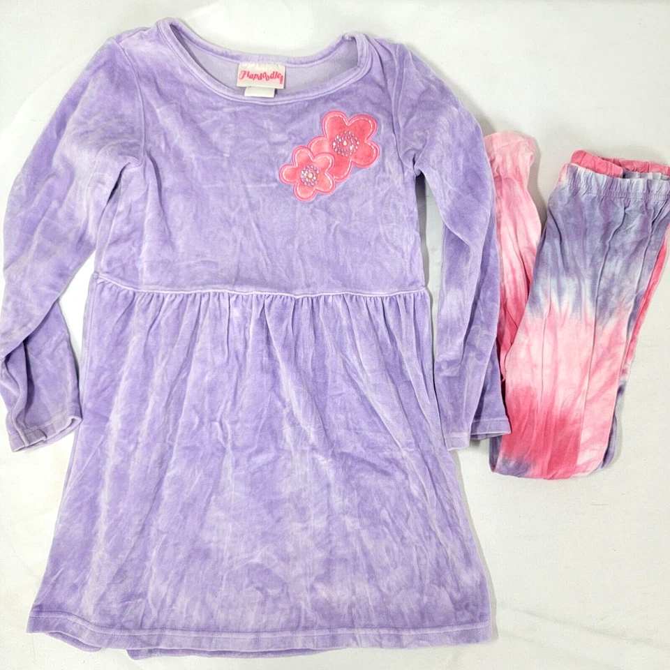 Flapdoodles Vintage 2 piece outfit Purple Pink Tie Dye Shirt Long Sleeve Pants 8 - Image 1 of 4