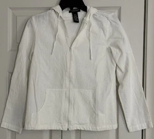 Neu ohne Etikett - Stephanie Rogers Hoodie-Jacke geknittert elfenbeinfarben durchgehender Reißverschluss mit Taschen Gr. Small - Bild 1 von 3