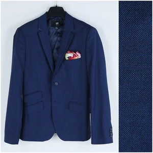 Mens Navy Blue Blazer 36R UK Size H&M Zigzag Sport Coat Jacket - Picture 1 of 14