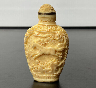 Carved Oriental Snuff Bottle With Horse, Signed With Lid • 98.48£