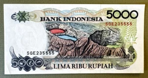 5,000 Indonesia Rupiah banknote dated 1992 - Picture 1 of 2