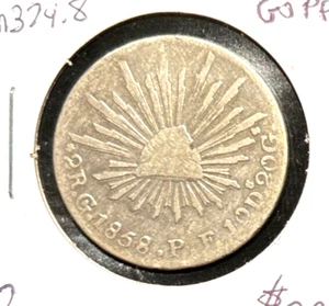 Mexico 1858 GoPF 2 reals KM 374.8 VF - Picture 1 of 2