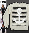 Pistol Boutique Men's Beige Skull Anchor Stripe Fashion Casual Sweatshirt Jumper
